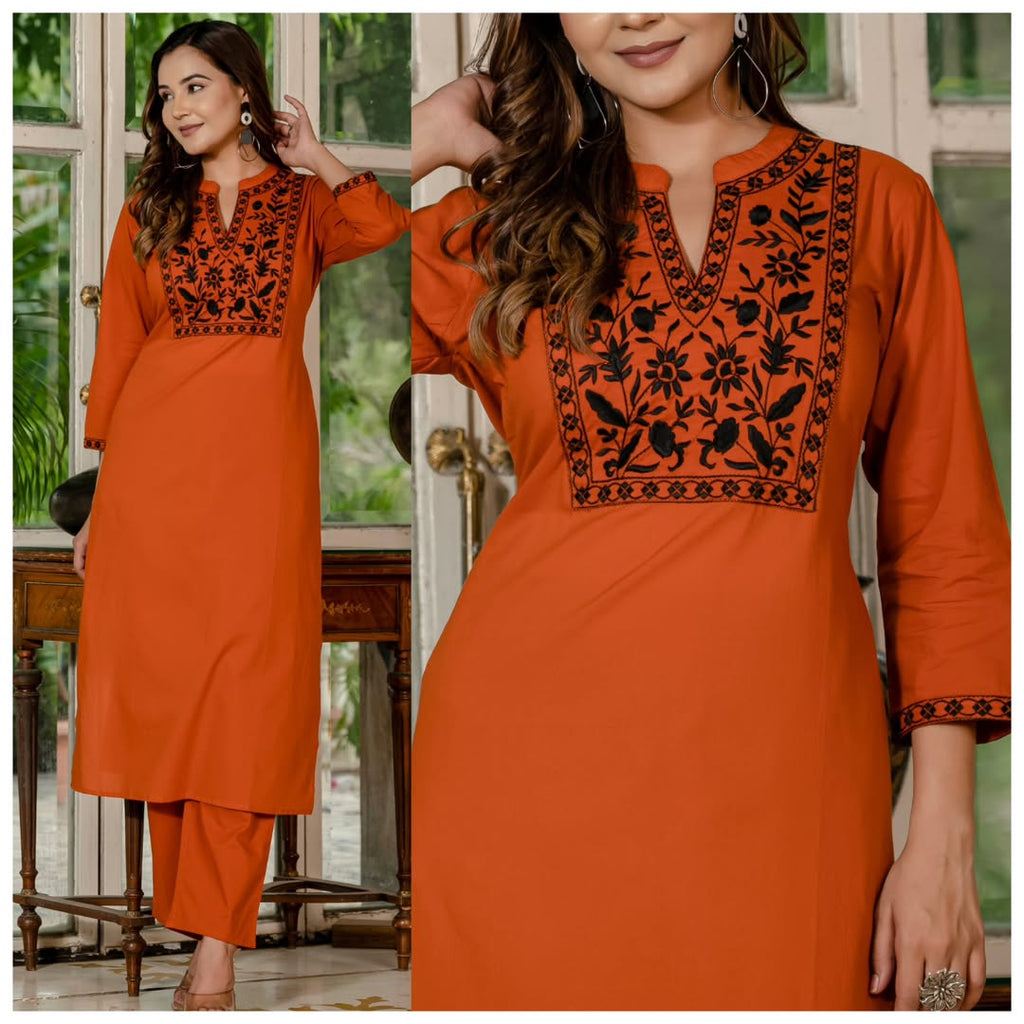 Traditional Embroidered Straight-Cut Kurta Set